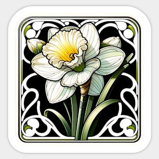 art nouveau narcissus december Birth Month Flower Sticker